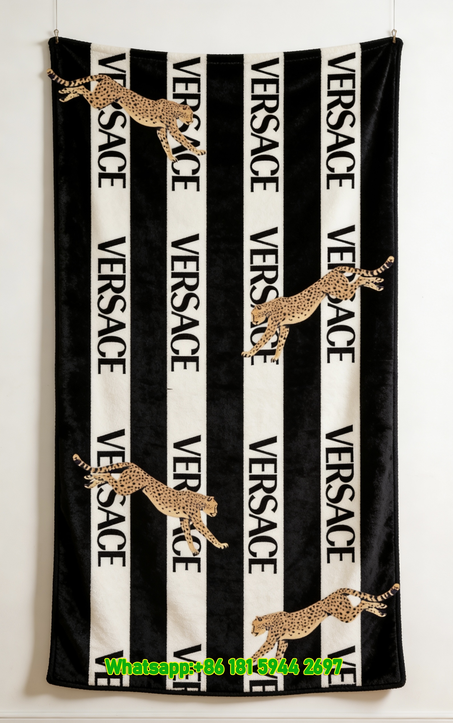 Versace Leaping Cheetah Stripe Print Flannel Throw Blanket Luxury Black White and Tan Sofa Cover Blanket IMG_1540